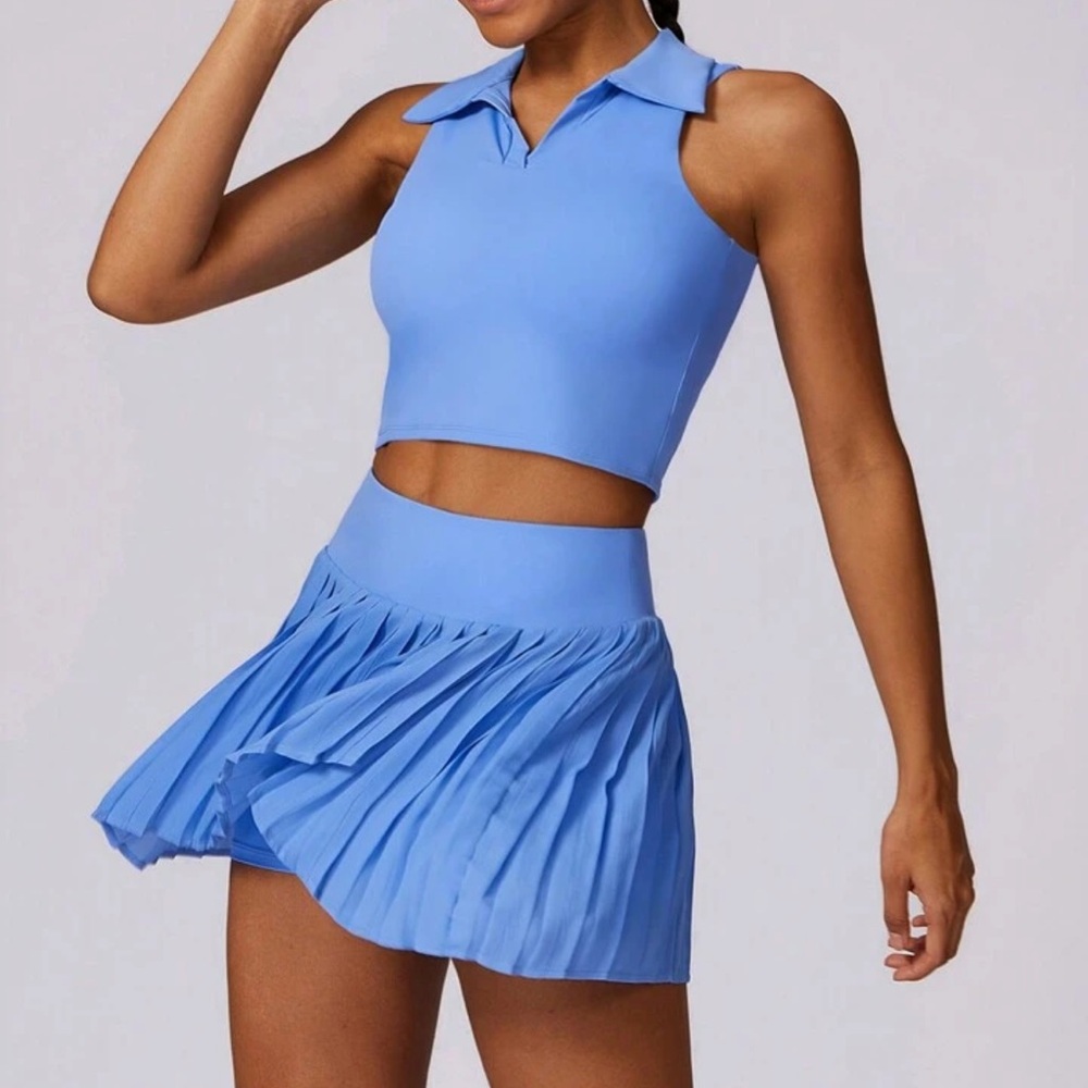 Blue Pleated Women's Tennis Set